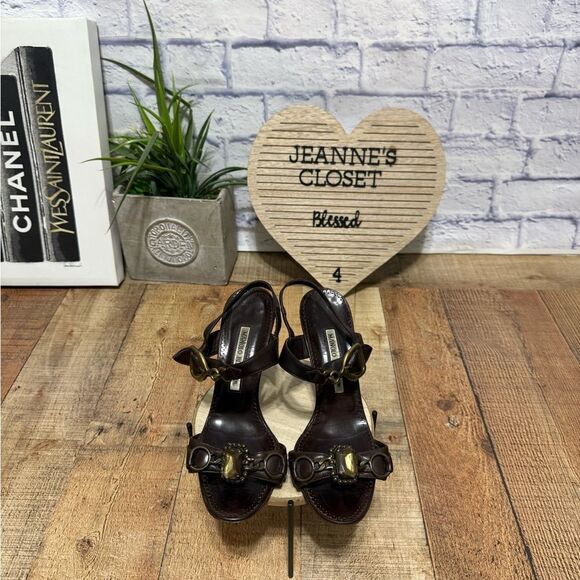 Manolo Blahnik brown leather high heel sandals - Picture 5 of 14